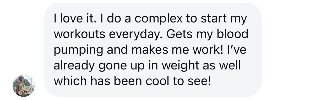 Testimonial from a member who does a complex to start every workout